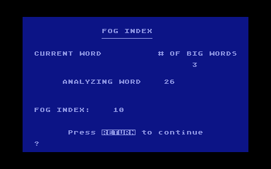 FOG Index atari screenshot