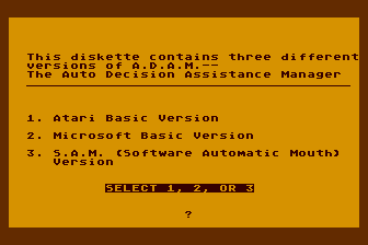 ADAM - Automatic Decision Assistance Manager atari screenshot