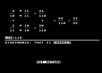 Adding Fractions atari screenshot