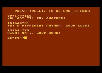 Addition Practice Program atari screenshot