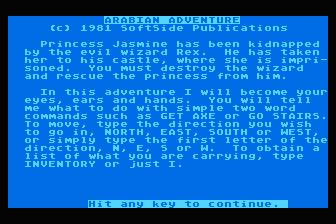 Adventure of the Month No. 1 - Arabian Adventure atari screenshot