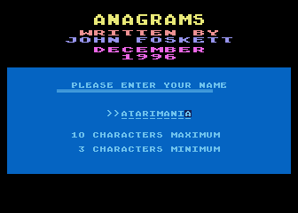 Anagrams atari screenshot