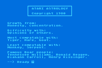 Astrology atari screenshot