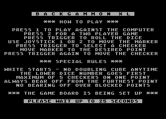 Backgammon XL atari screenshot