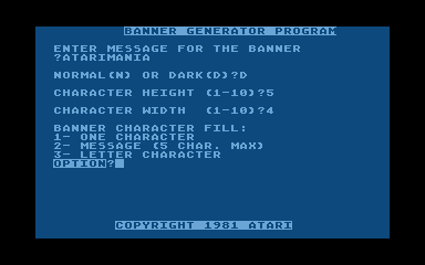 Banner Generator atari screenshot