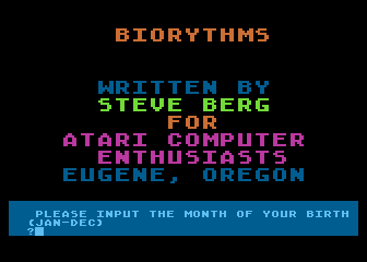 Biorhythms atari screenshot