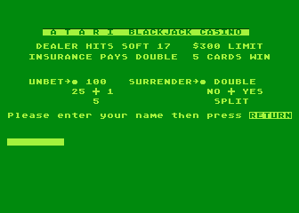 Blackjack Casino atari screenshot