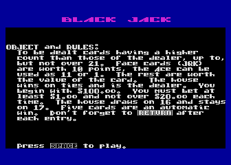 Blackjack atari screenshot