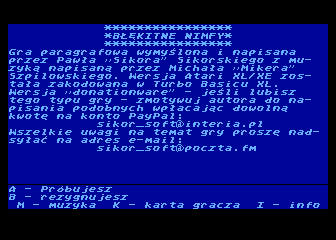 Blekitne Nimfy atari screenshot