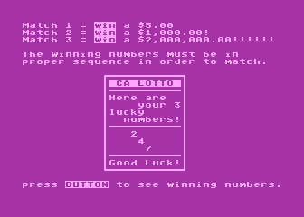 California Lottery atari screenshot