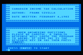 Canadian Income Tax Calculation atari screenshot