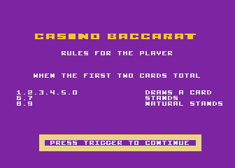 Casino Baccarat atari screenshot