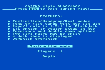 Casino Style Blackjack atari screenshot