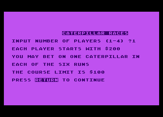 Caterpillar Races atari screenshot