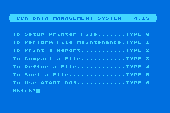 CCA Data Management System atari screenshot