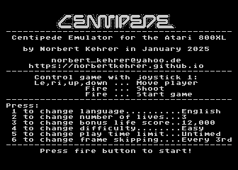 Centipede Emulator atari screenshot