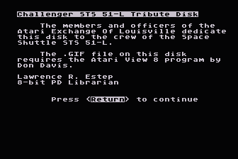 Challenger STS-51-L Tribute Disk atari screenshot