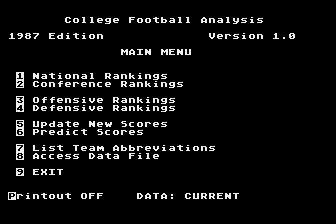 College Football Analysis - 1987 Edition atari screenshot