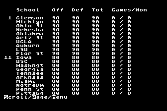 College Football Analysis - 1987 Edition atari screenshot