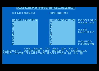 Computer Battleship atari screenshot