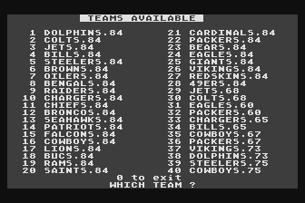 Computer Quarterback - 1984 NFL Teams Data Disk