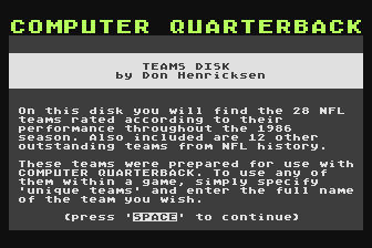 Computer Quarterback - 1986 NFL Teams Data Disk — screenshot 1