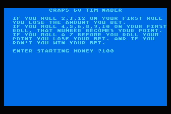 Craps atari screenshot