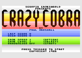 Crazy Cobra atari screenshot