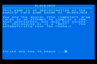 Fair Blackjack atari screenshot