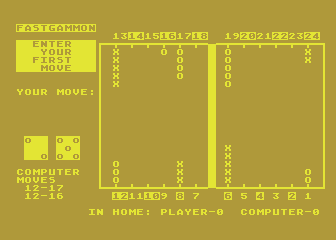 Fastgammon atari screenshot