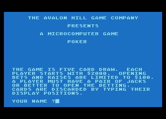 Five Card Draw Poker atari screenshot