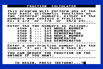 Fraction Calculator atari screenshot