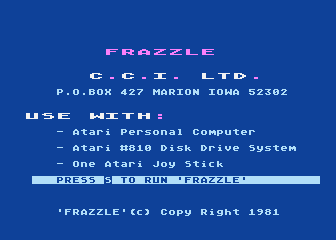 Frazzle atari screenshot