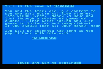 Gambler atari screenshot