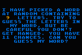 Game of Hangman atari screenshot
