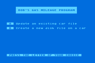 Gas Mileage Program atari screenshot