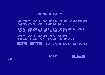 Hamurabi atari screenshot