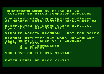 Hangman V3.0 atari screenshot