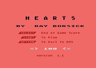 Hearts atari screenshot