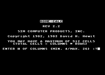 Home-Calc atari screenshot