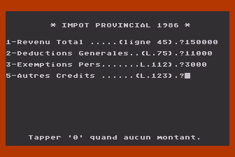 Impôt Fédéral et Provincial 1986 atari screenshot