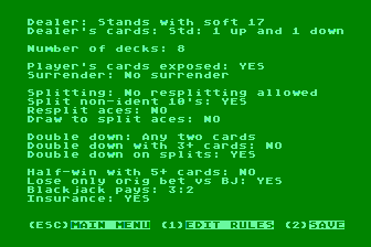 Ken Uston's Professional Blackjack atari screenshot