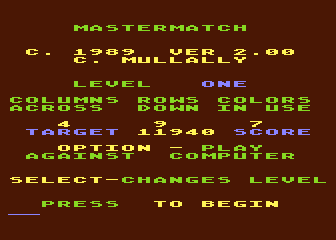 MasterMatch V2.0 atari screenshot