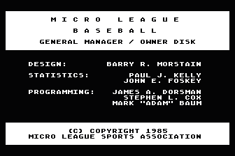 Micro League Baseball - General Manager / Owner's Disk — screenshot 1