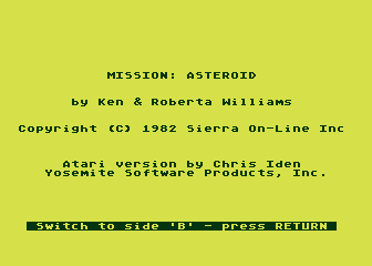 Hi-Res Adventure #0 - Mission: Asteroid atari screenshot