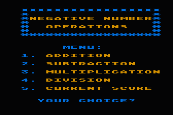 Negative Number Operations atari screenshot