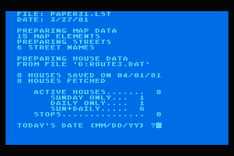 Newspaper Route Management Program atari screenshot