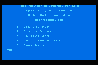 Newspaper Route Management Program atari screenshot