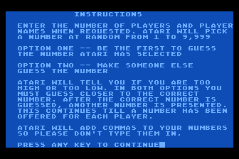 Number Choice atari screenshot