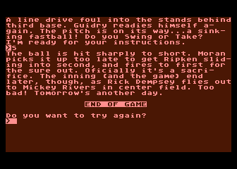 Orioles Baseball atari screenshot